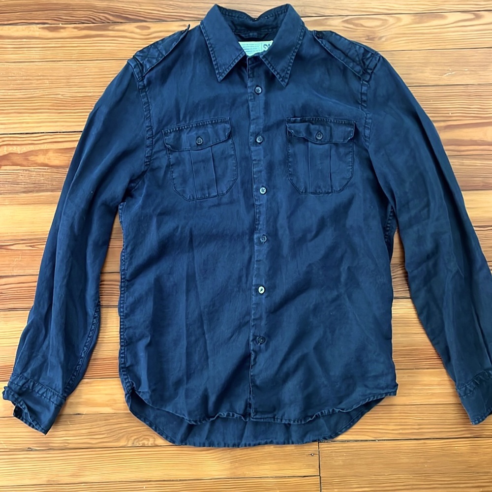 X2 Medium Black Casual Button Down Shirt with Epaulets